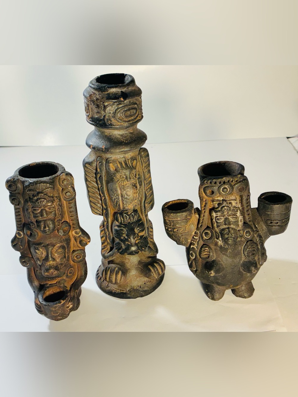 Vintage Handmade South American Clay Candlestick Lot